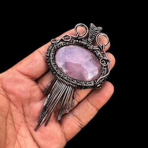 Natural Rose Quartz Pendant/ Copper wire Pendent/ Necklace