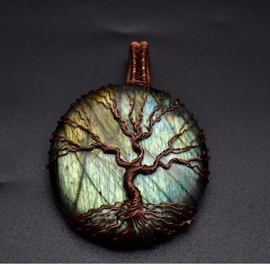 Wire Wrapped Tree of Life Pendant, Labradorite Copper Necklace