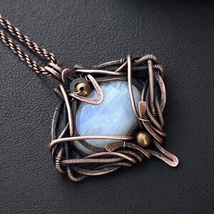 Moonstone Copper Wire Wrap Pendant: Boho Gemstone Jewelry Gift