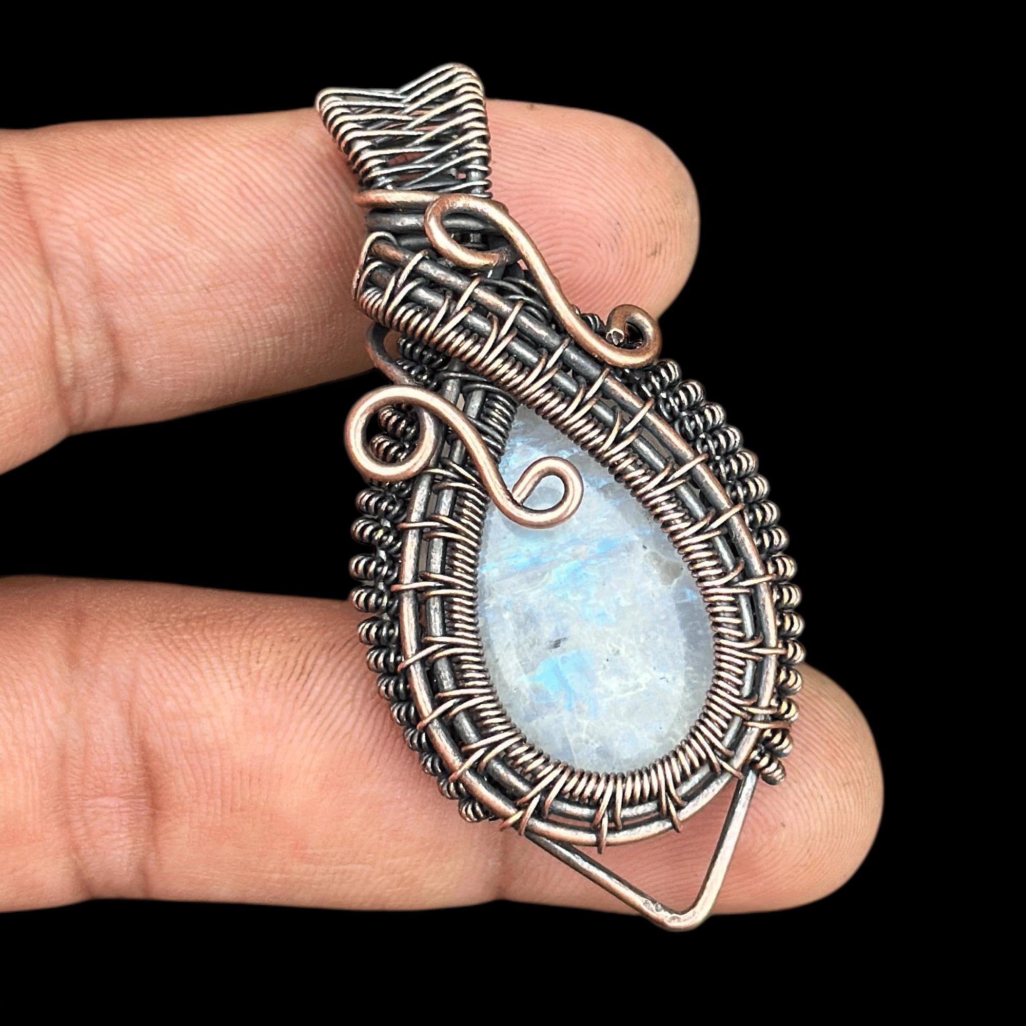 Copper Wire Wrapped Moonstone Pendant: Handmade Gemstone Jewelry