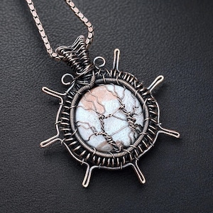 Scolecite Copper Wire Wrapped Pendant: Dendritic Opal Tree of Life