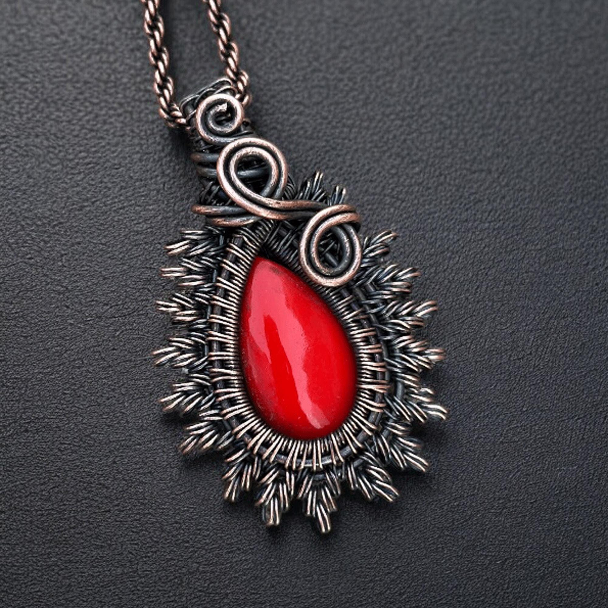 Red Coral Copper Pendent Handmade Jewelry Necklace, Pendent