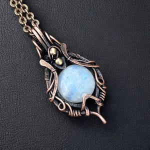 Copper Wire Wrapped Moonstone Pendant: Artisan Jewelry Gift