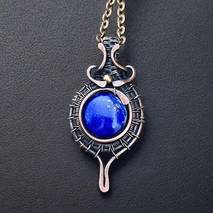 Real Lapis lazuli  pendent/Necklace/Locket/ Handmade Copper jewelry / Christmas/Festival/anniversary/birthday gifts