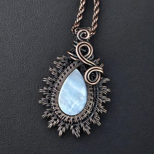 Mother of Pearl Copper Pendant Necklace: Crystal Accents