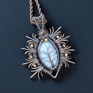 Handmade Howlite Tree of Life Pendant - Copper Wire Wrapped Necklace