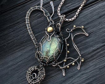 Labradorite Dragon Pendant: Unique Copper Wire-Wrapped Necklace