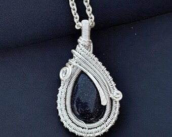 Silver Wire Wrapped Sunstone Pendant: Bohemian Healing Crystal Necklace