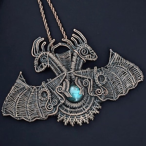 Labradorite Dragon Pendant: Handcrafted Copper Wire Wrapped Gemstone Necklace