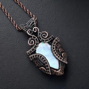 Mother of Pearl Copper Pendant Necklace: Crystal Accents