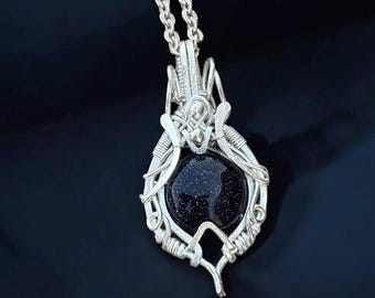 Silver Wire Wrapped Sunstone Pendant: Bohemian Healing Crystal Necklace