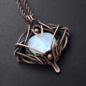 Mother of Pearl Copper Pendant Necklace: Crystal Accents
