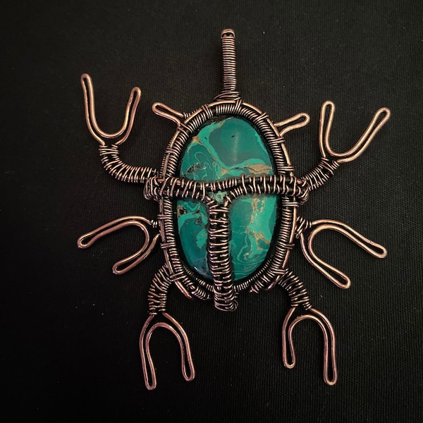 cockroach turquoise synthetic Wire Wrapped Pendant ,Copper Wire Wrapped Pendant Gemstone Jewelry Gift For Gift For Rendome Color /sm