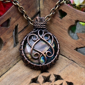 Wire Wrapped Pendant Labradorite Necklace Celtic Protection Pendant Copper wire wrapped Jewelry Gift For Her Healing Rendome Color /sm image 6