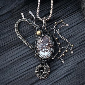 Jasper Gemstone Pendant Copper Wire Wrapped Dragon Jewelry