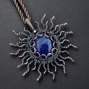 Sun Lapis lazuli  pendent/Necklace/Locket/ Handmade Copper jewelry / Christmas/Festival/anniversary/birthday gifts