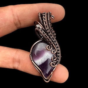 Natuurlijke amethist koperdraad hanger / ketting mannen/vrouwen / draadgewikkelde koperen sieraden / geoxideerde hanger