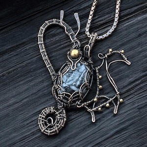 Pinolith Jasper Gemstone Pendant Copper Wire Wrapped Dragon Jewelry