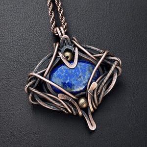 Real Lapis lazuli  pendent/Necklace/Locket/ Handmade Copper jewelry / Christmas/Festival/anniversary/birthday gifts