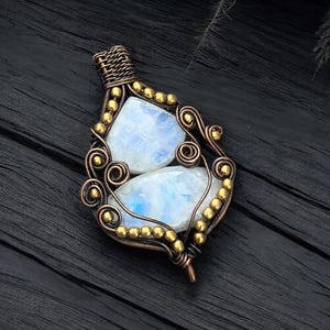 Handmade Moonstone Pendant: Copper Wire Wrapped Gemstone Jewelry