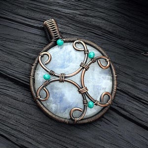 Moonstone Copper Wire Wrap Pendant: Handmade Gemstone Jewelry