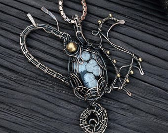Snowflake Dragon Pendant Copper Wire Wrapped Animal Pendant