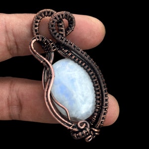 Handmade Moonstone Pendant: Copper Wire Wrapped Gemstone Jewelry