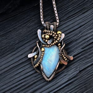 Handmade Moonstone Pendant: Copper Wire Wrapped Gemstone Jewelry