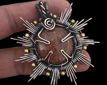 Solstenstrådlindat hänge: Sunburst-halsband, present till henne