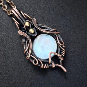 Mother of Pearl Copper Pendant Necklace: Crystal Accents
