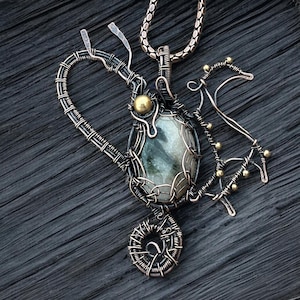 Jasper Gemstone Pendant Copper Wire Wrapped Dragon Jewelry