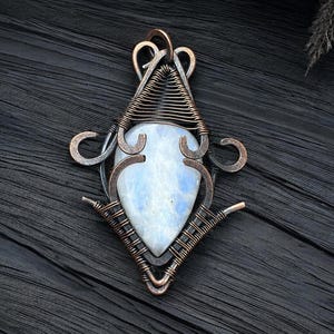 Handmade Copper Wire Wrapped Moonstone Pendant: Natural Gemstone Jewelry