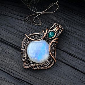 Moonstone Pendant: Handmade Copper Wire Wrapped Gemstone Jewelry