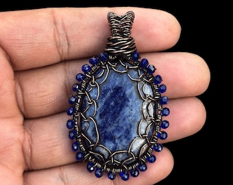 Sodalite Copper Wire Wrapped Pendant Gemstone Pendant Beautiful Unique Fashion jewelry Bohemian Jewelry making supply gift Sale