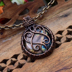 Wire Wrapped Pendant Labradorite Necklace Celtic Protection Pendant Copper wire wrapped Jewelry Gift For Her Healing Rendome Color /sm image 2