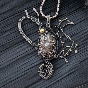 Jasper Gemstone Pendant Copper Wire Wrapped Dragon Jewelry