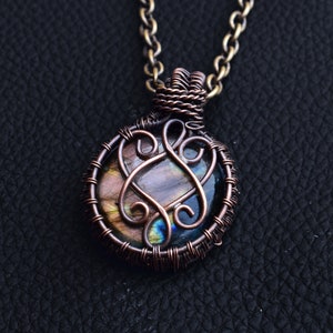 Wire Wrapped Pendant Labradorite Necklace Celtic Protection Pendant Copper wire wrapped Jewelry Gift For Her Healing Rendome Color /sm image 3