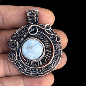 Wire Wrapped Moonstone Pendant: Handmade Copper Pear Shape
