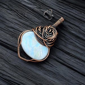 Handmade Moonstone Pendant: Copper Wire Wrapped Gemstone Jewelry