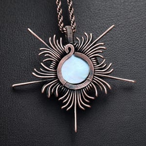 Mother of Pearl Copper Pendant Necklace: Crystal Accents