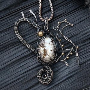 Jasper Gemstone Pendant: Copper Wire Wrapped Dragon Jewelry