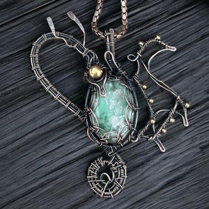 Green Jasper Copper Dragon Pendant: Wire Wrapped Jewelry