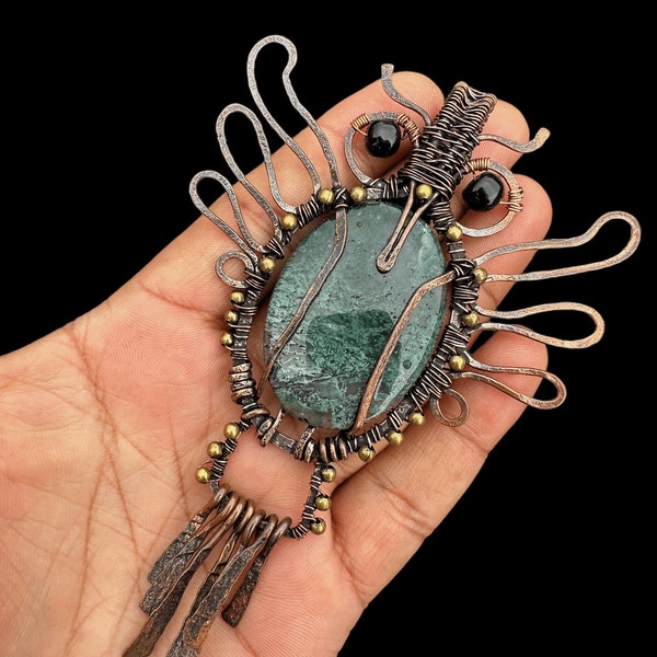 Moss Agate Copper Pendent/ Oxidize Pendent/ Owl Pendents