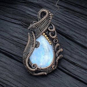 Handmade Copper Wire Wrapped Moonstone Pendant: Natural Gemstone Jewelry