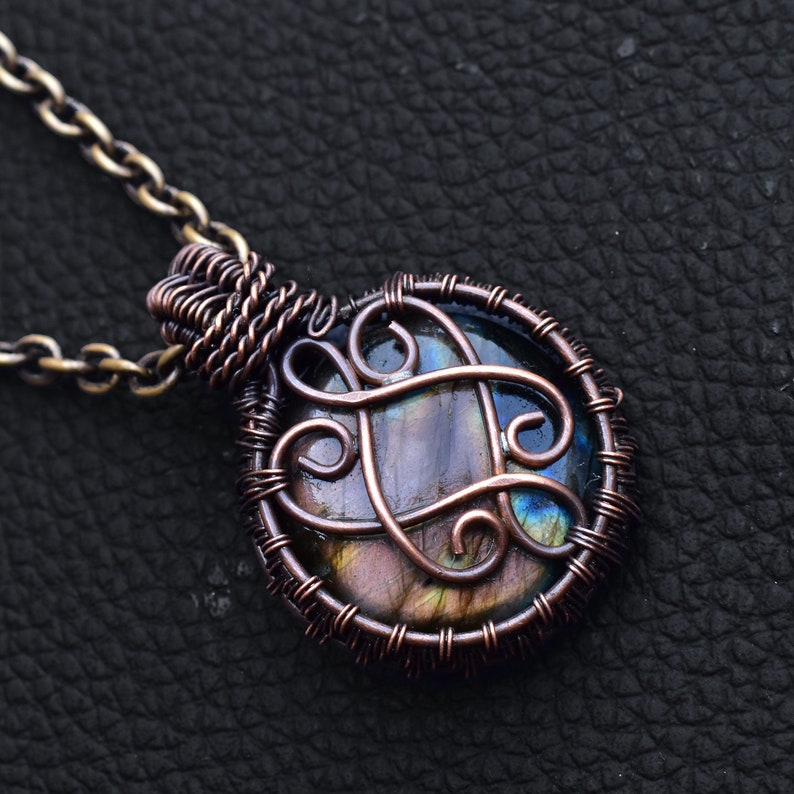 Wire Wrapped Pendant Labradorite Necklace Celtic Protection Pendant Copper wire wrapped Jewelry Gift For Her Healing Rendome Color /sm image 1