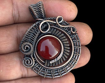 Carnelian Sunstone Wire Wrapped Pendant: Sterling Silver Sunburst Necklace