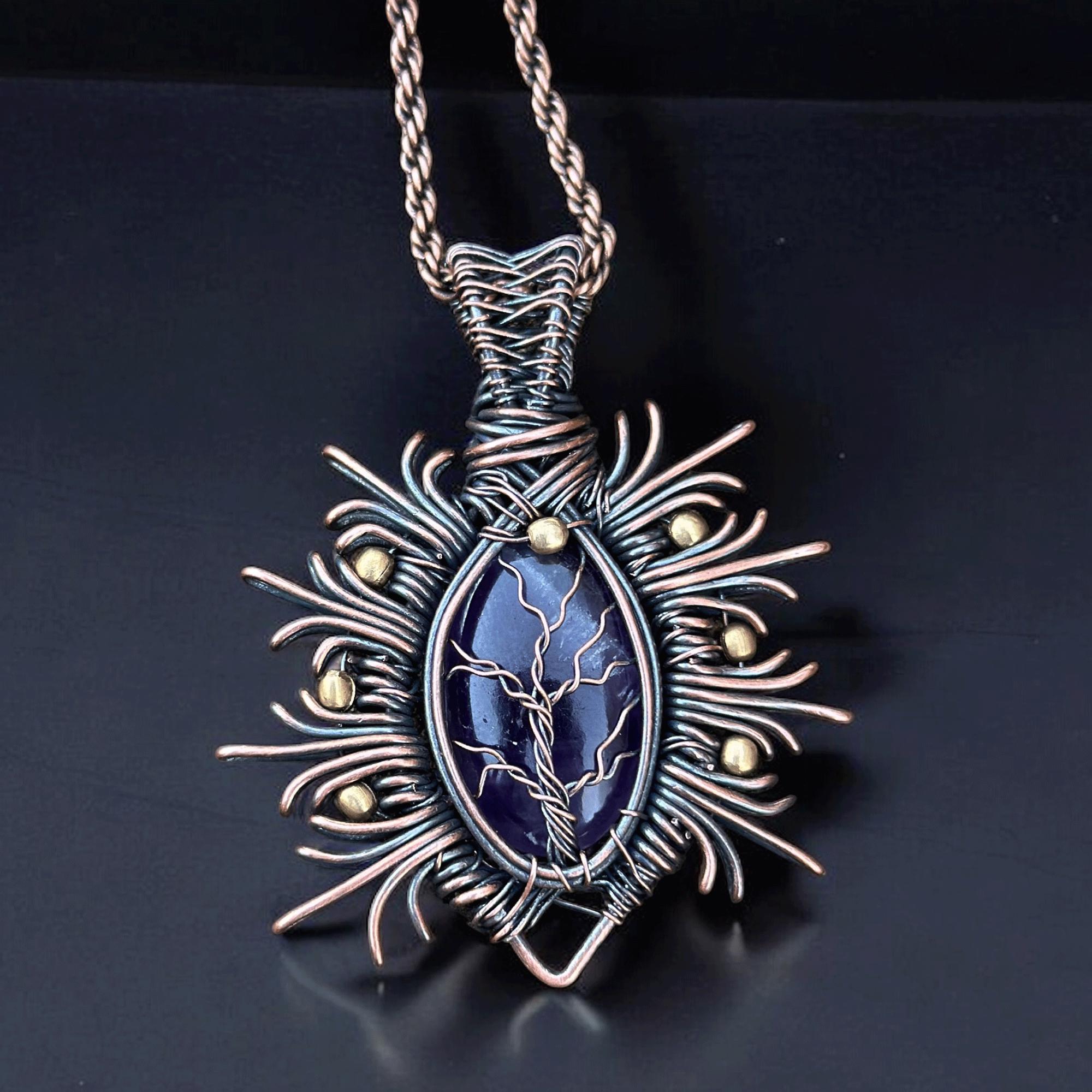 手作り銅製アメジストペンダント：ワイヤーラップ生命の樹 - Etsy 日本