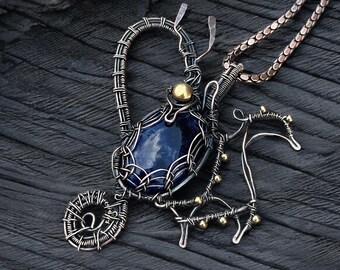 Sodalite Copper Wire Wrapped Pendant: Dragon Jewelry Gift