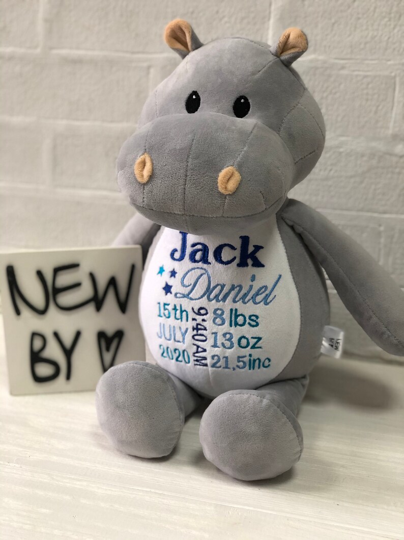 Personalised Plush Toy Hippo Name Newborn Gift Baby Birth Etsy