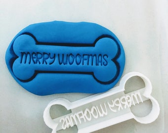 Merry Woofmas Dog Cookie Cutter-Icing/Fondant/Baking Custom Shape Printed